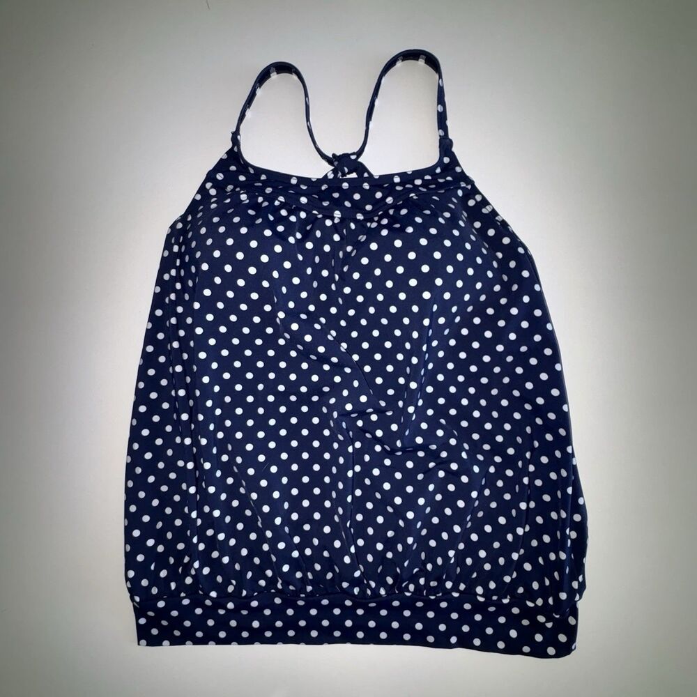 Lands' End Navy Blue White Polka Dot Tankini Swim Top Size 10 Wire Free